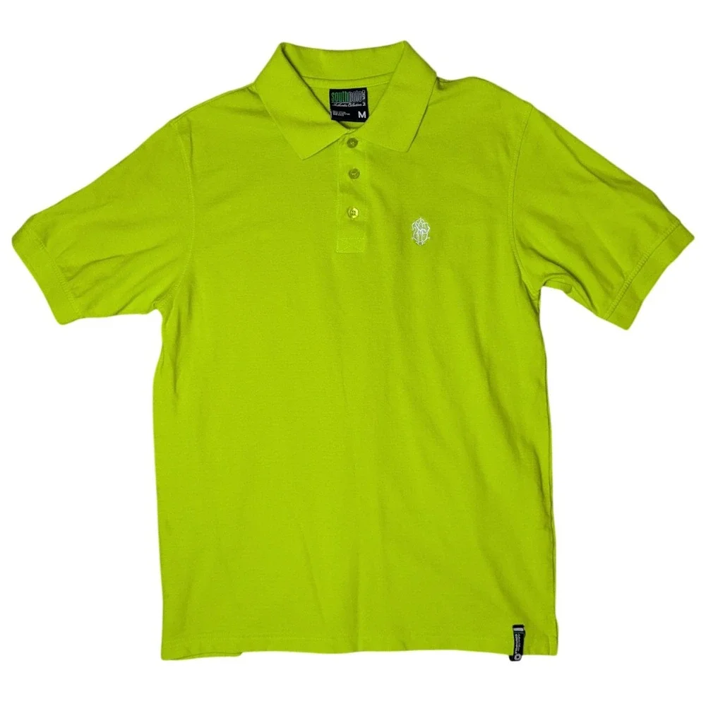 Southpole Y2K Streetwear Green Spring Preppy Polo Short Sleeve Shirt Mens Medium